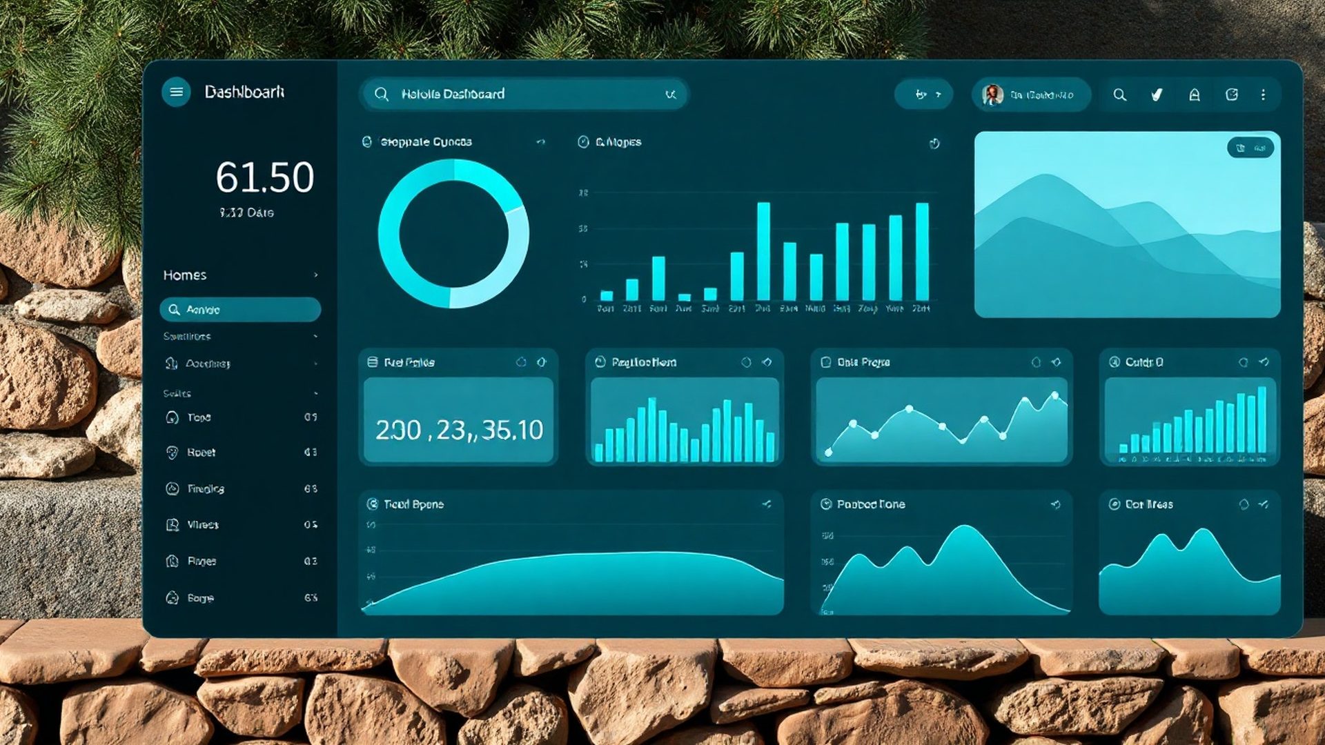Interaktivni teal dashboard s KPI karticama